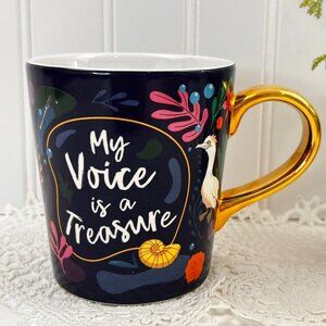 Disney Ariel "My Voice Is A Treasure" 16 Oz Coffee Mug Navy Blue Gold Handle